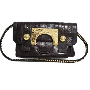 Diane von Furstenberg Marlene Evening Clutch Leather Trim Studded Shoulder Bag